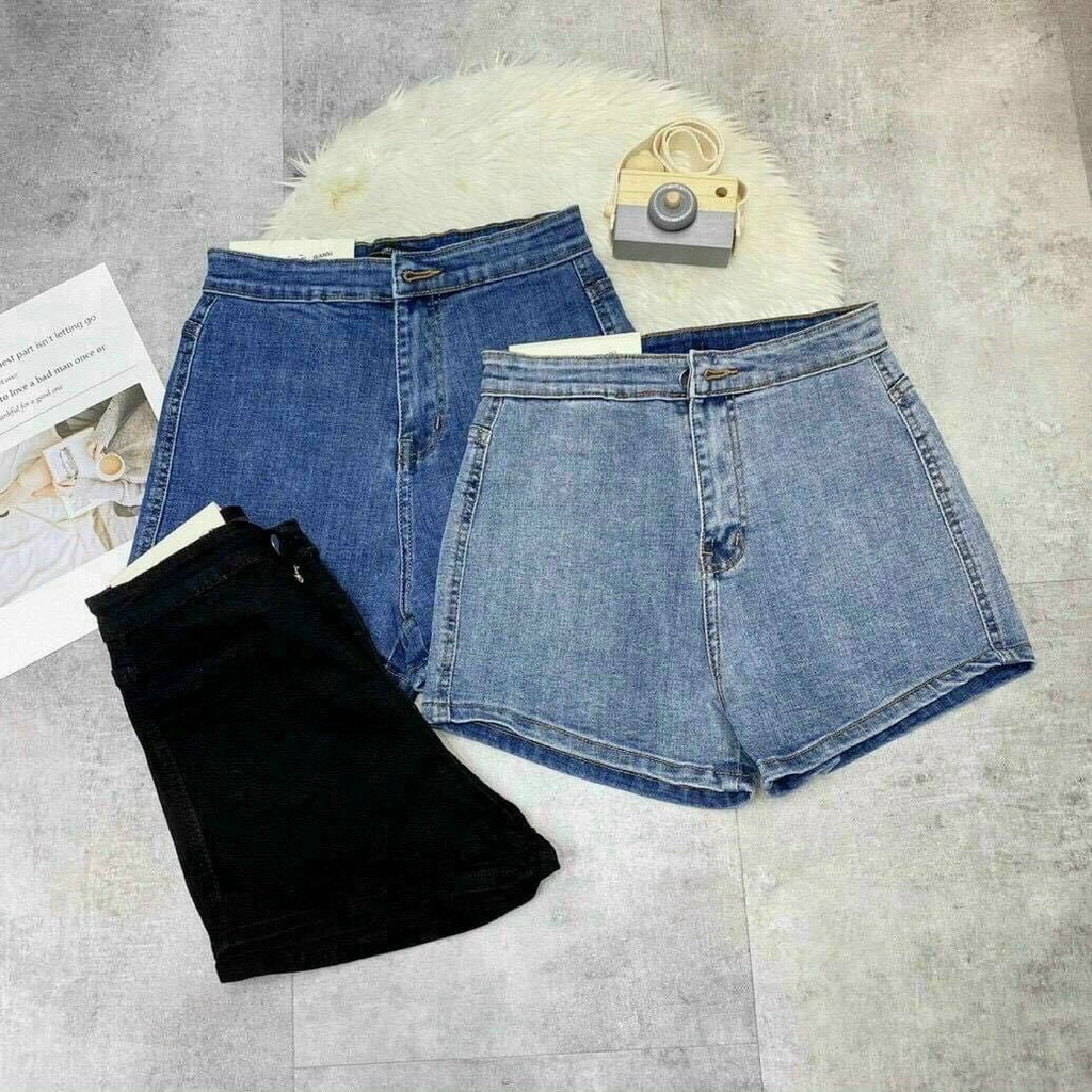 Quần short jean nữ lật lai lưng cao from ôm không có túi chất co dãn tốt nâng vòng ba