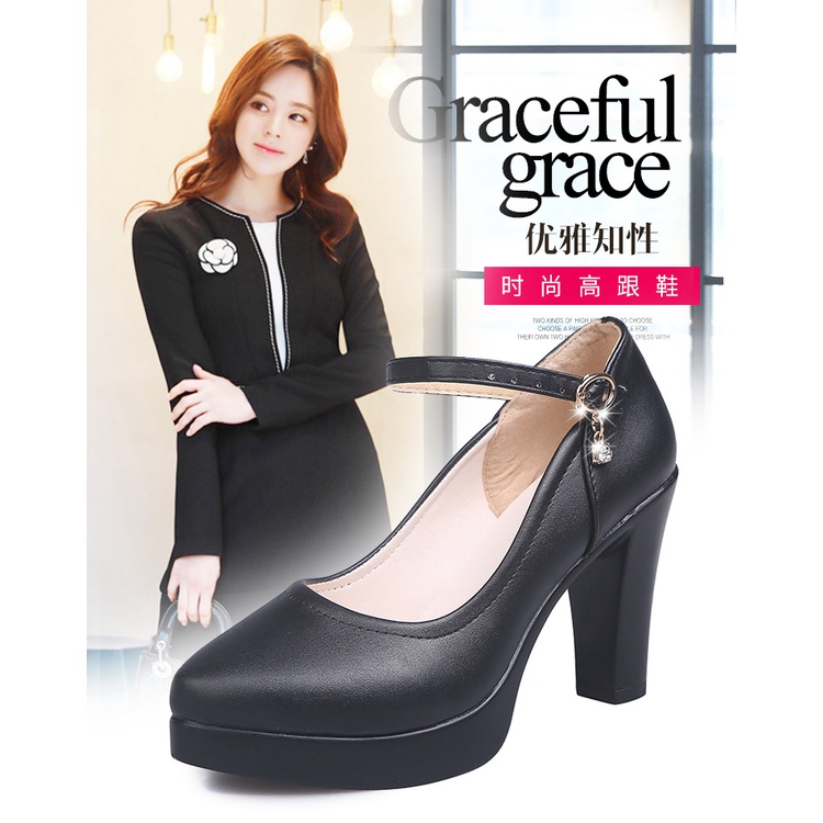 Giày Da Cao Gót Đế Dày Phối Khóa Cài Thời Trang Dành Cho Nữ