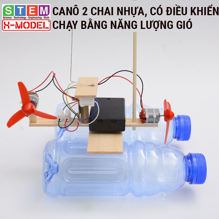 Đồ chơi sáng tạo STEM Ca nô gỗ 2 chai nhựa, có điều khiển X-MODEL ST66 cho bé, Đồ chơi trẻ em DIY [Giáo dục STEM, STEAM]