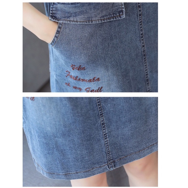 Set yếm váy Jean nữ cao cấp, thiết kế thêu chữ trẻ trung, phong cách NV0966