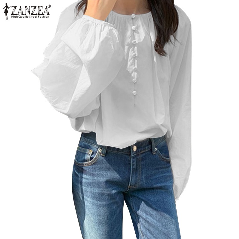 Áo nữ Zanzea tay dài cổ tròn cài nút thời trang Hàn Quốc