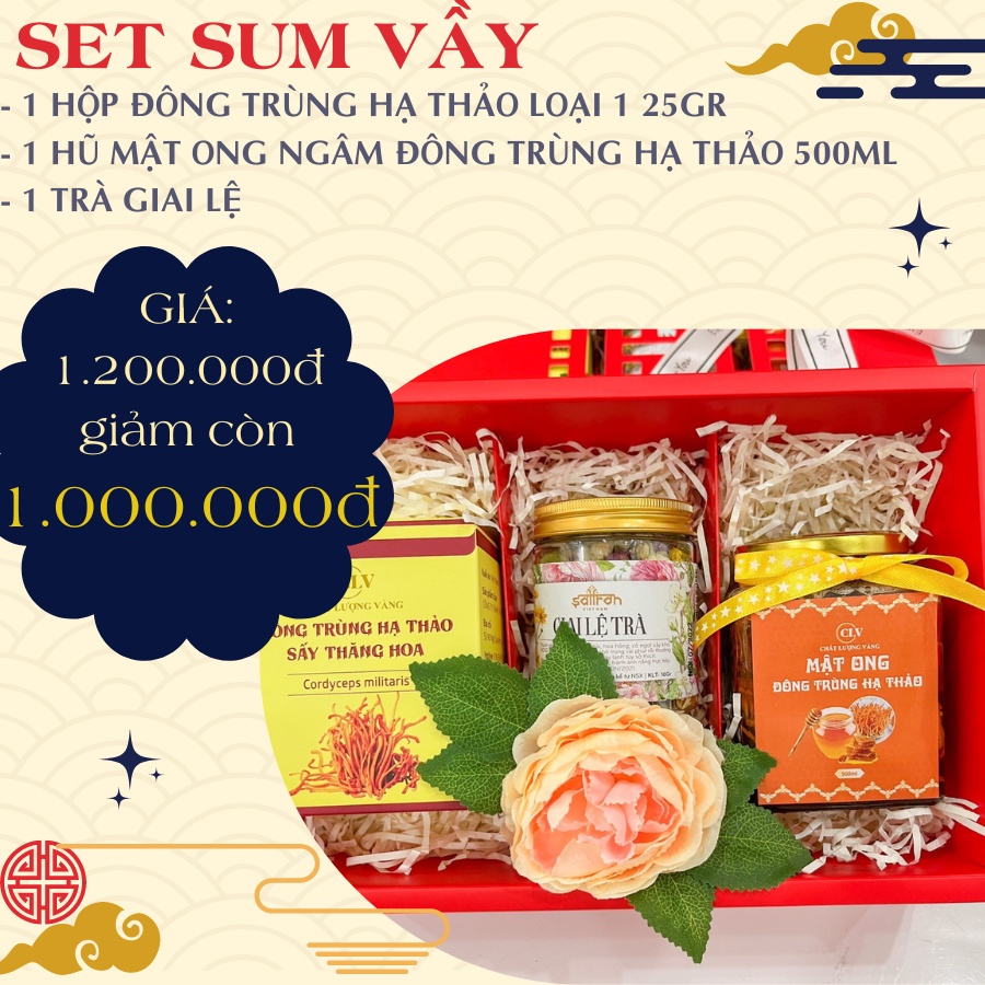 Set quà trung thu Đông trùng hạ thảo, Mật ong ngâm Đông trùng hạ thảo, Trà hoa hồng cao cấp