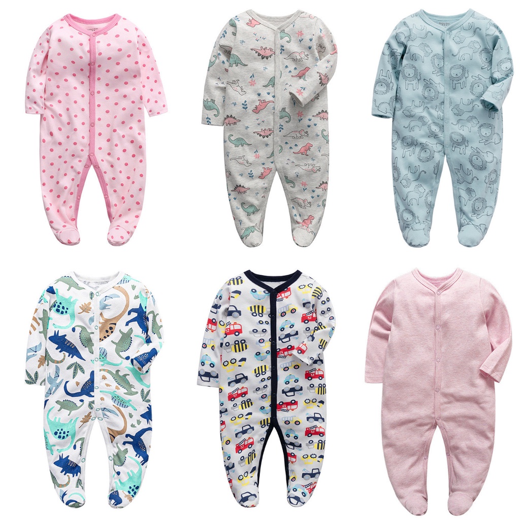 Áo Liền Quần Tay Dài Bằng Cotton Cho Bé Sơ Sinh 0-12 Tháng Tuổi