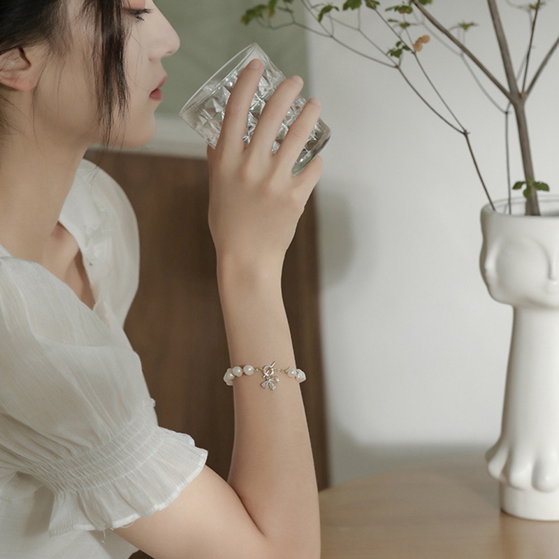 Aasleaty Vòng Tay Chuỗi Hạt Ngọc Trai Mặt Hình Ong Zircon Sang Trọng Ngọt Ngào Thời Trang Cho Nữ