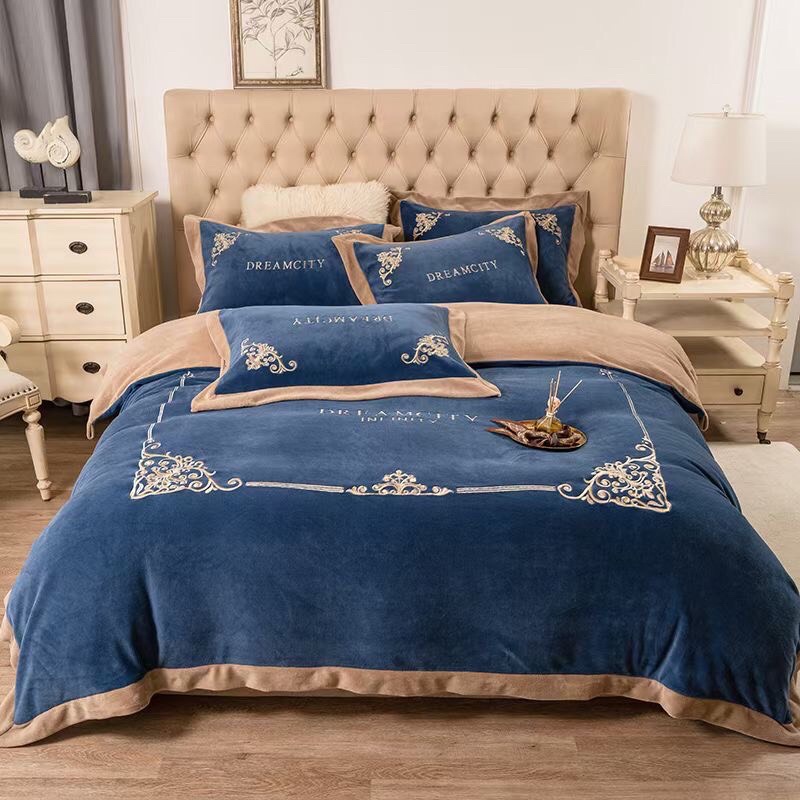 BỘ CHĂN GA GỐI NỈ NHUNG HOÀNG GIA CAO CẤP 5 MÓN(ga trần bông) Loại 1