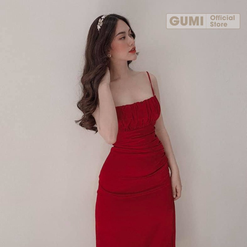 Váy dự tiệc 2 dây body dáng dài xẻ tà nhún ngực xếp ly - Đầm 2 dây body Gumi quyến rũ xinh đẹp GM2063 | BigBuy360 - bigbuy360.vn