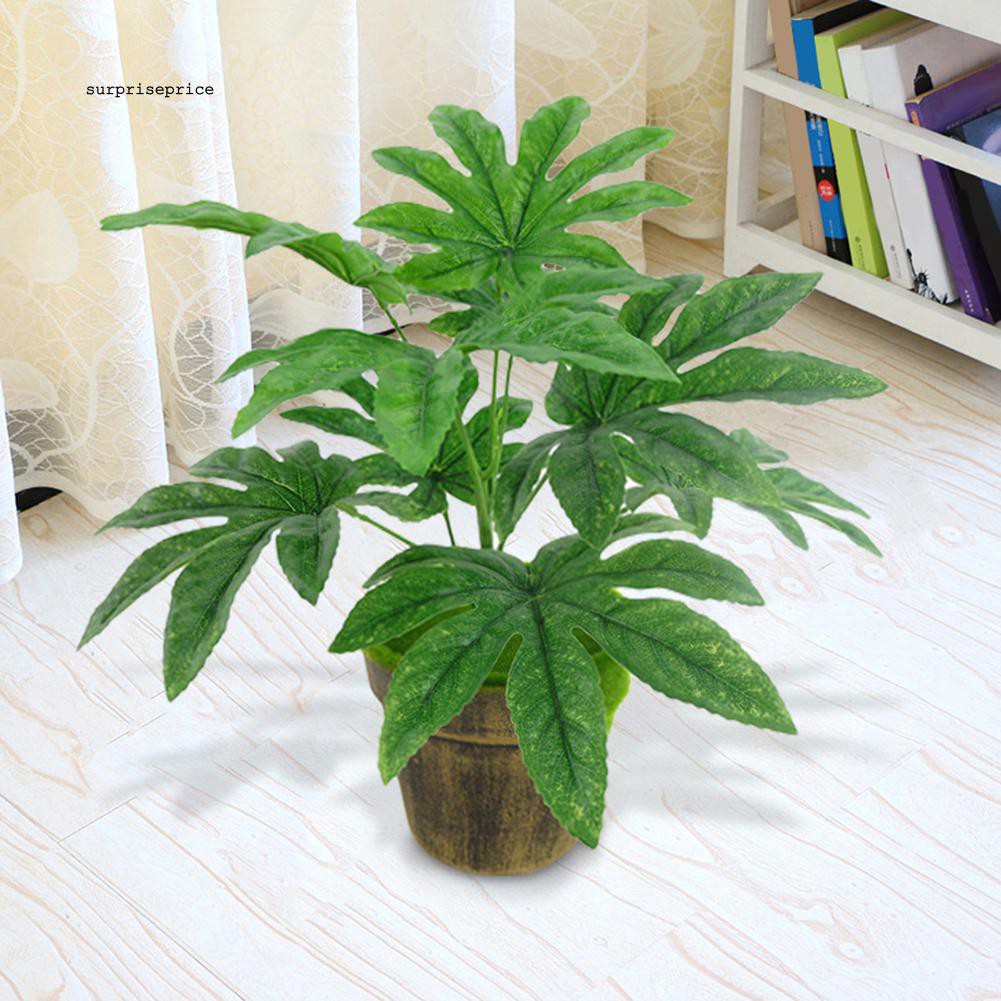 Nhánh cây Fatsia giả với 9 lá màu xanh dùng để trang trí nhà cửa tiện lợi