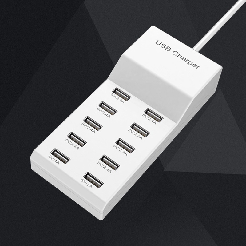 Adapter Sạc Nhanh 10 Cổng USB 5V 2 4A 1A Cho Điện Thoại Android PC