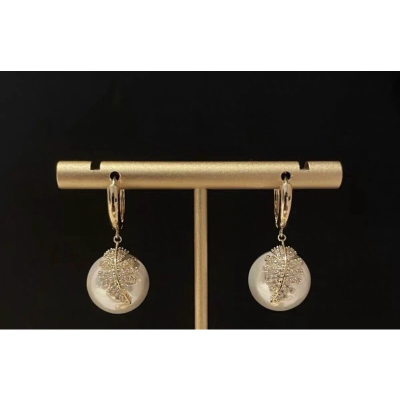 khuyên tai treo ngọc trai nhân tạo viên to nặng bóng đẹp bạc phủ vàng trắng cao cấp