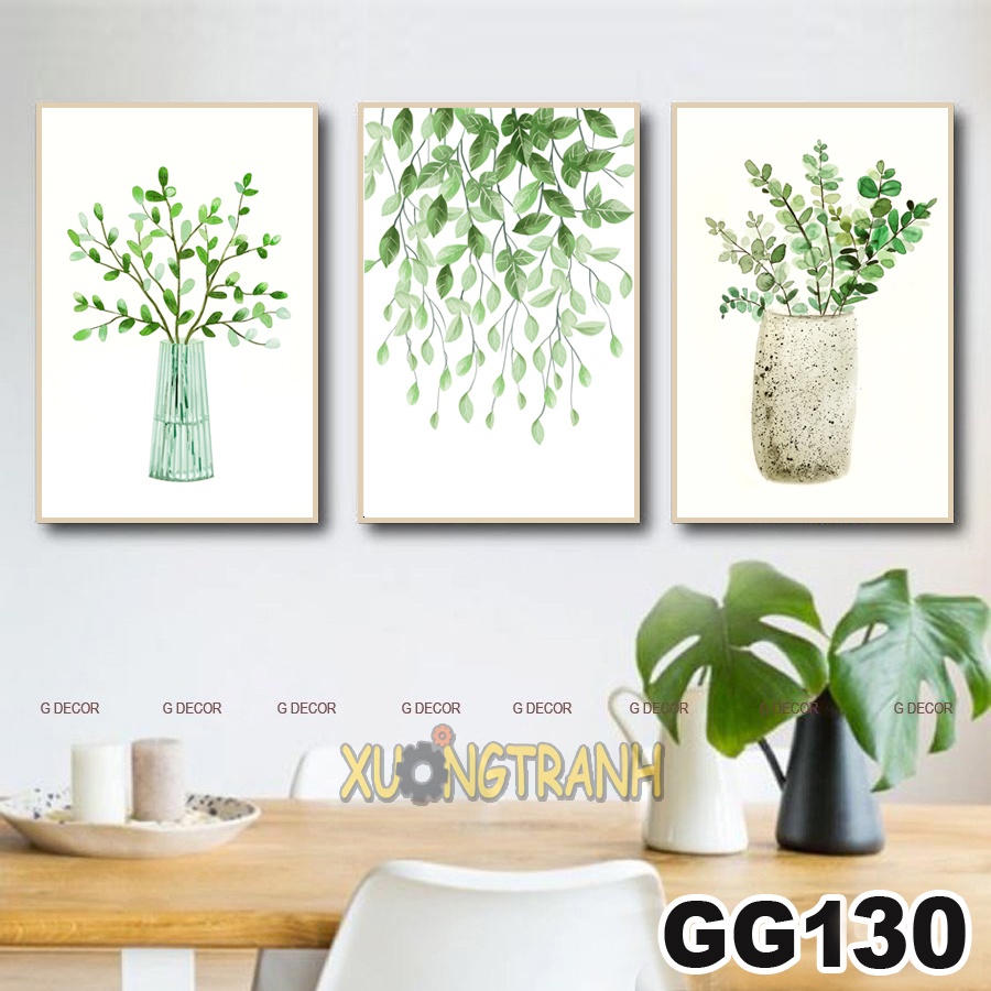 Tranh treo tường canvas 3 bức phong cách Bắc Âu 52, tranh lọ hoa trang trí phòng khách, phòng ngủ, phòng ăn, spa,store