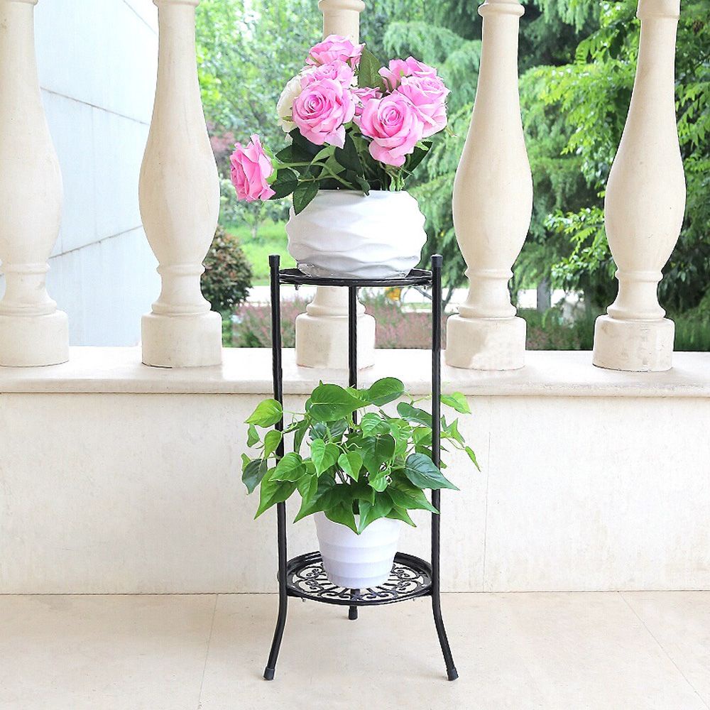 Giá đỡ chậu hoa/ cây cảnh 2 tầng bằng kim loại siêu bền thích hợp trang trí nhà cửa/ sân vườn