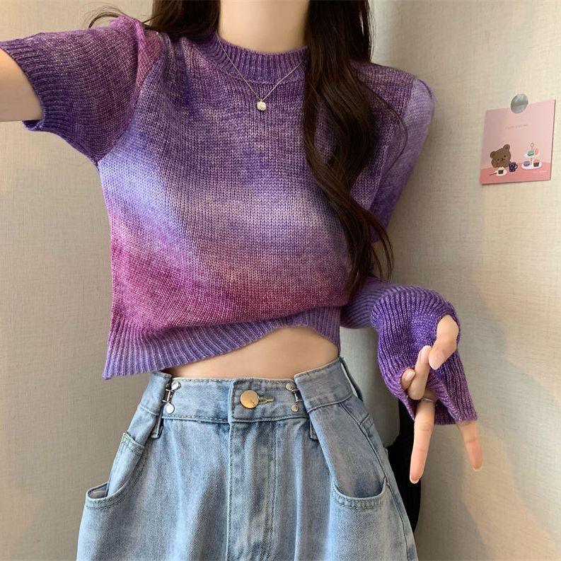 Áo Len Tay Dài Cổ Tròn Nhuộm Màu Phong Cách Mới Cho Nữ