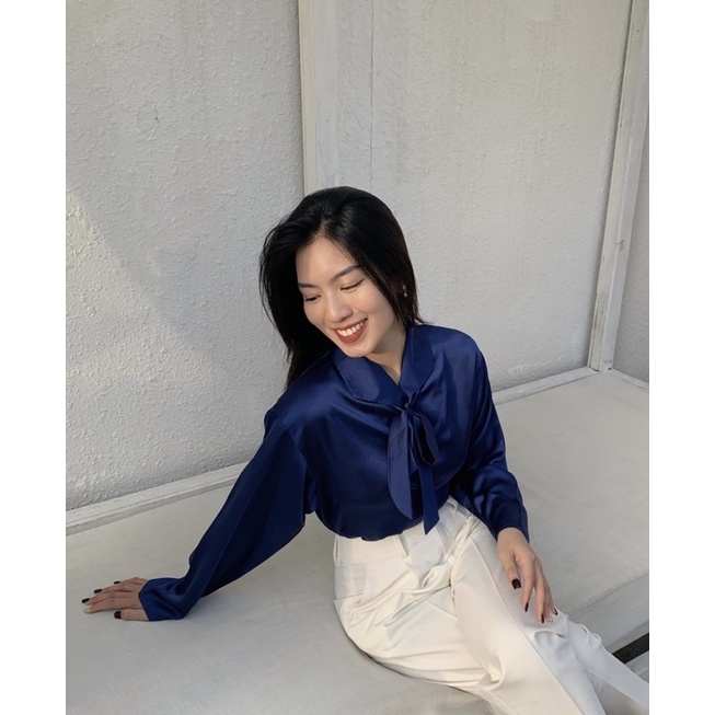 Áo sơ mi nữ lụa xanh