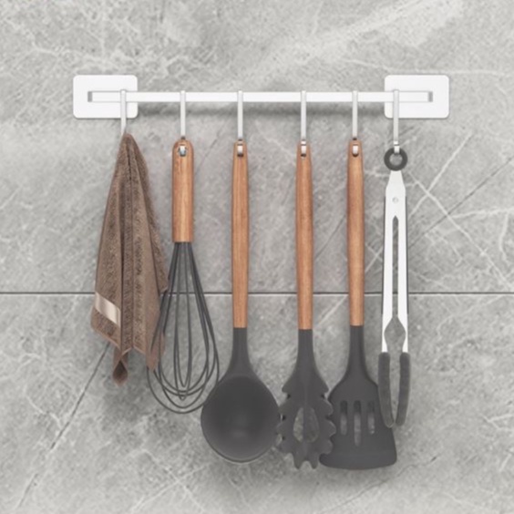 Thanh treo đồ nhà bếp dán tường Nanichino - kèm móc treo đồ - Inox 304 không rỉ sét - 2 kích thước tùy chọn