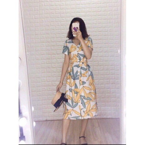 {Ảnh Thật} Váy maxi đi biển đi chơi, váy chữ A họa tiết hoa lá trẻ trung