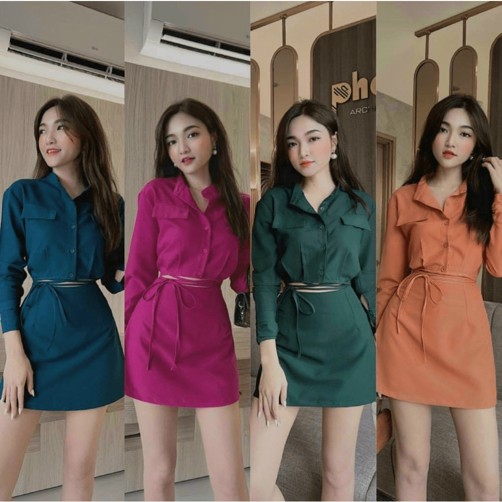 Sét Bộ 2 Món Áo Kiểu Tay Dài Dáng Ngắn Kết Hợp Chân Váy Chữ A Chất Tuyết Mưa Mặc Đẹp Phù Hợp Đi Làm, Đi Chơi NEW UNISEX