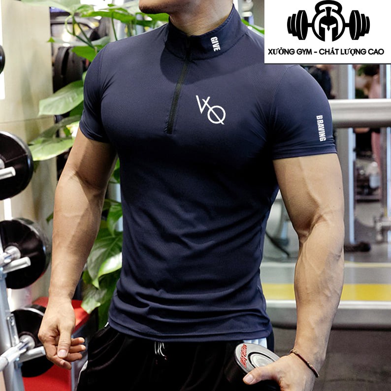 Áo Thể Thao Nam VQ Sport thun lạnh tập gym cổ Trụ ngắn tay vải thoáng mát co giãn chuẩn form nhiều màu