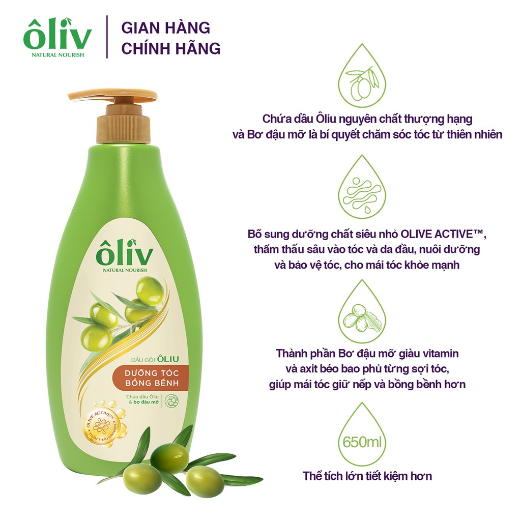 Combo 2 Dầu Gội Ôliv Dưỡng Tóc Bồng Bềnh 650ml + 250ml