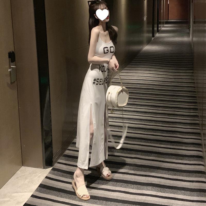 Đầm Nữ Hai Dây Dáng Ôm Xẻ Tà In Chữ Hợp Thời Trang