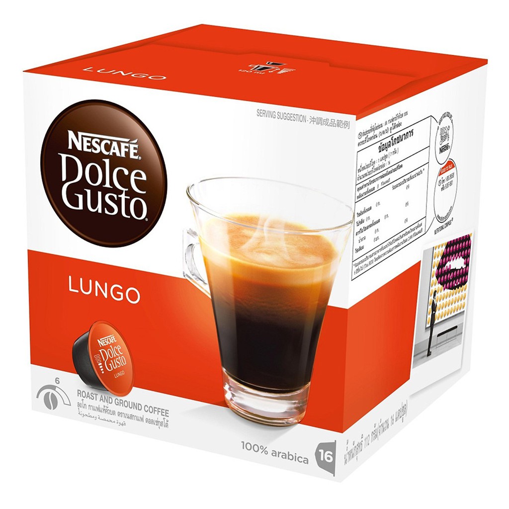 Hộp 16 Viên Nén Cà Phê Rang Xay Nescafe Dolce Gusto - Lungo 112g