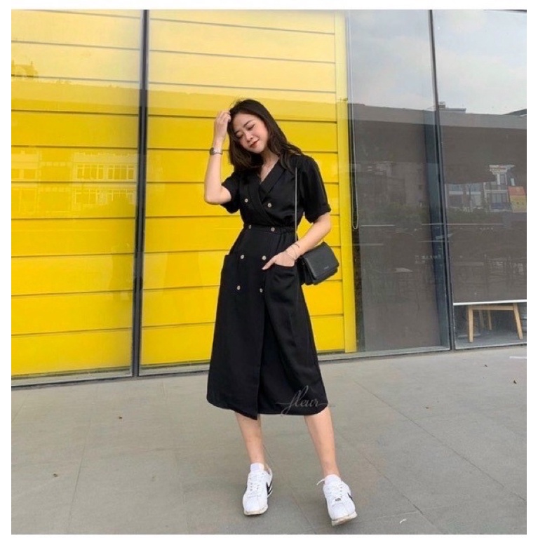 Đầm cổ vest dáng dài Tily chất đẹp ( Ảnh thật )