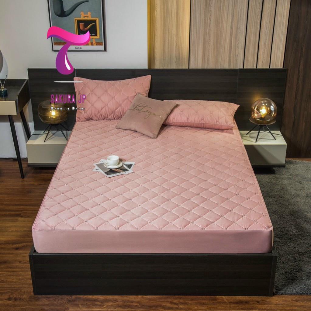 CHÍNH HÃNG- Ga Gối Chất Liệu Lụa Trần 3 Lớp Bông Cao Cấp Herrmess Ga Gối Lụa Cotton Chần Bông Sakura JP Bedding Decor