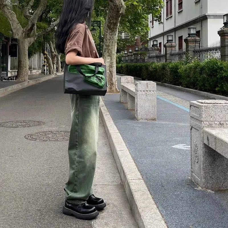 ☞✠✻Quần Jean Dài Ống Rộng Dáng Suông Màu Gradient Phong Cách Đường Phố Thời Trang Mùa Hè Cho Nữ