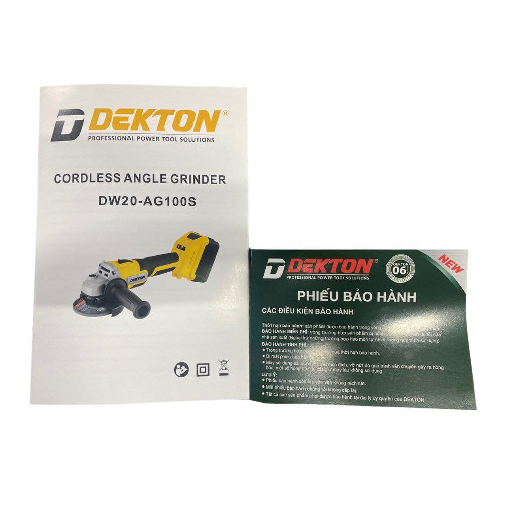 Máy Mài Góc Dùng Pin Dekton D20-AG100S - Chân Pin Dewalt - Motor Brushless - Bạc Đạn NSK 2 Đầu