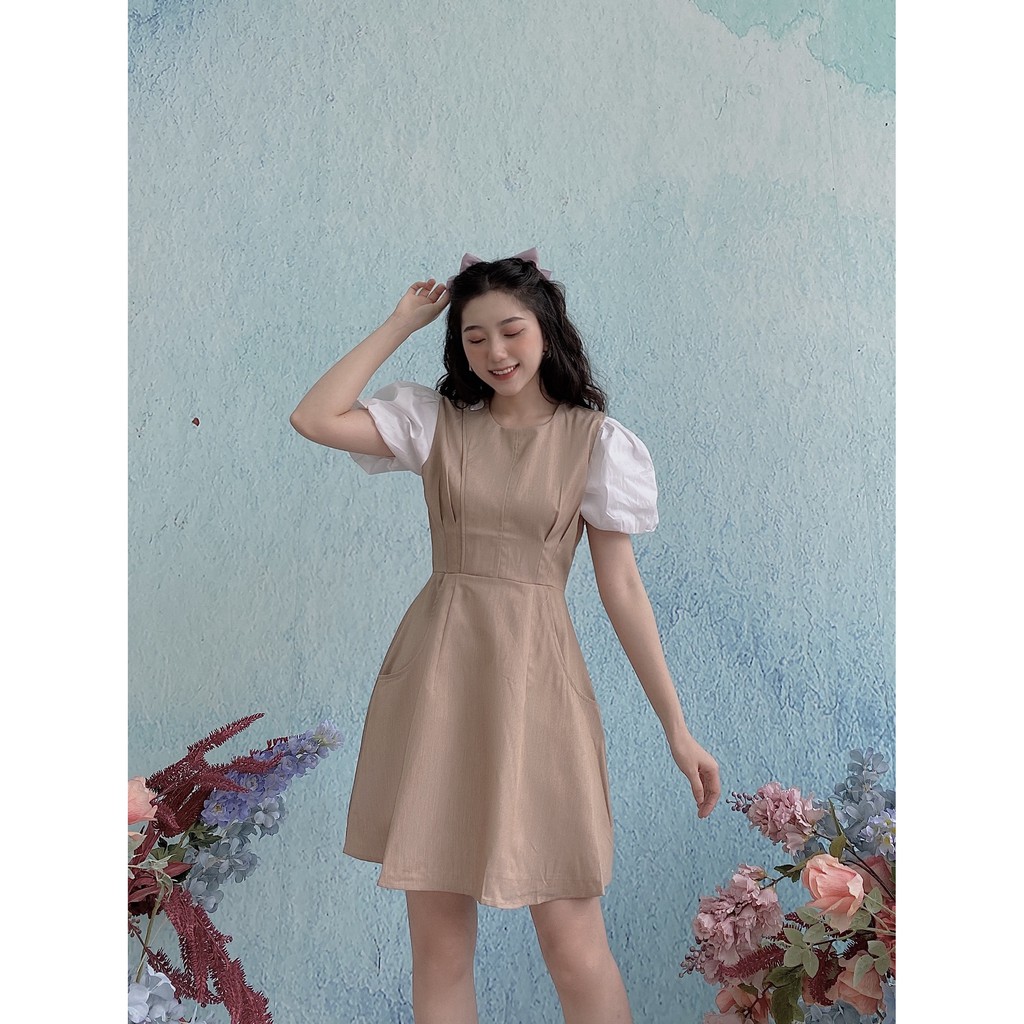 VÁY CHIẾT EO PHỐI TAY BỒNG