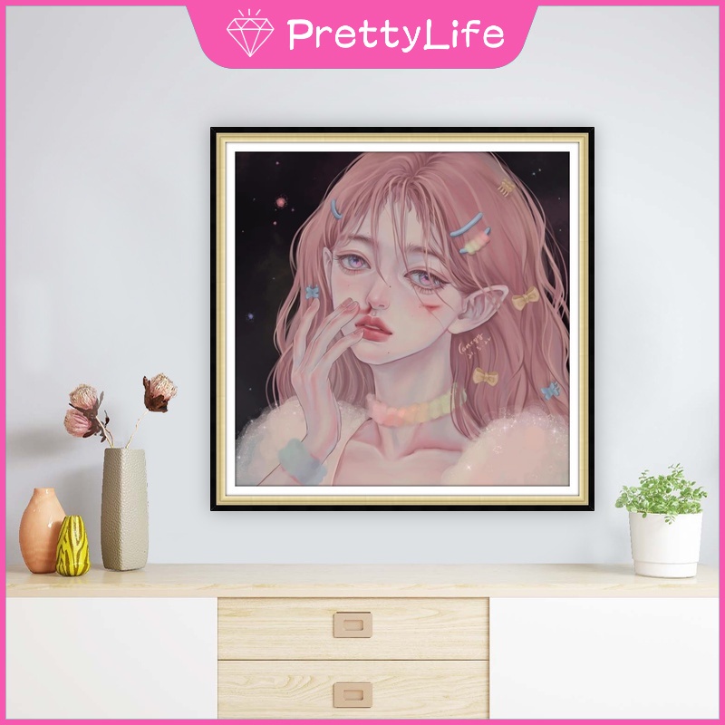 Bộ Tranh Đính Đá 5D Tự Làm 30x30cm / 40x40cm / 50x50cm Hình Cô Gái Anime Trang Trí Nhà Cửa