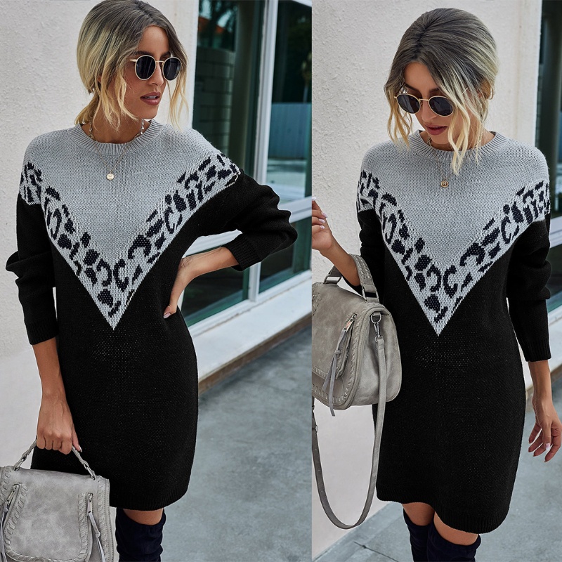 Đầm Sweater Dệt Kim Tay Dài Chui Đầu Thiết Kế Dễ Thương Cho Nữ