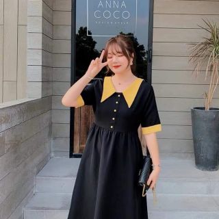 Đầm phối cổ vàng bigsize 55-92 ký full 5 size, chất co dãn siêu mịn
