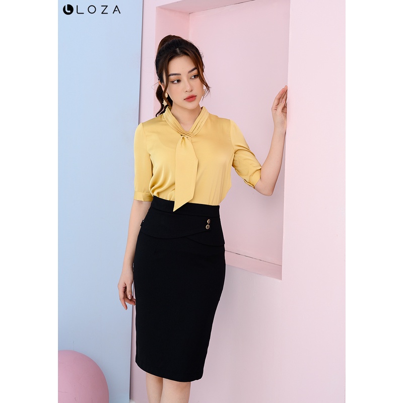 [Mã BMLTA50 giảm đến 50K đơn 99K] Áo sơ mi nữ LOZA cổ nơ tay lỡ - LS061028