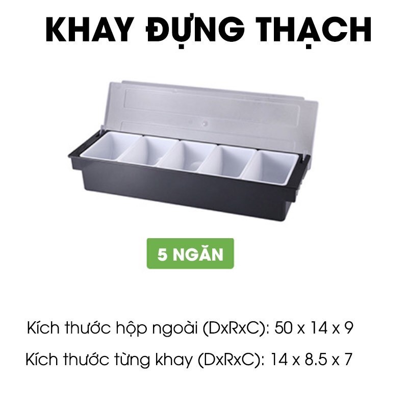 Khay đựng thạch, trái cây, topping 3 ngăn - 4 ngăn- 5 ngăn - 6 ngăn