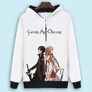 Áo Sweater Phối Khóa Kéo Họa Tiết Sword Art Online Kirito Asuna