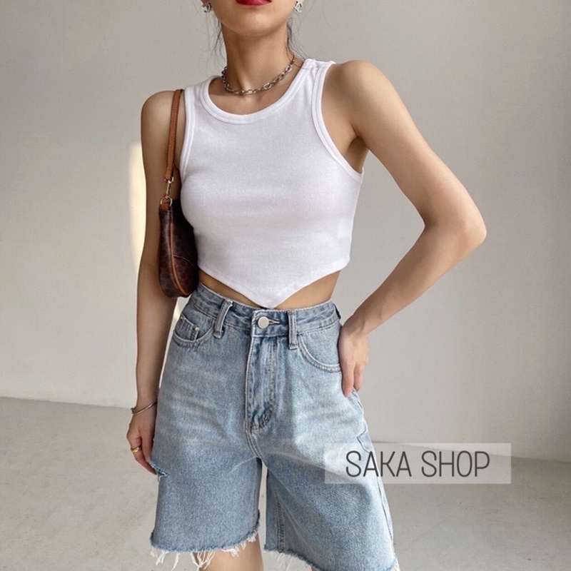 Áo croptop ba lỗ trơn nữ lai nhọn nhiều màu thời trang