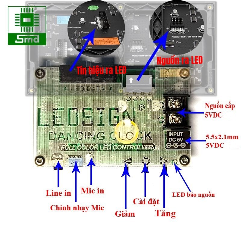 Mạch Đồng Hồ LED matrix Nháy Theo Nhạc Đa Sắc P5 hoặc 4 tấm P10