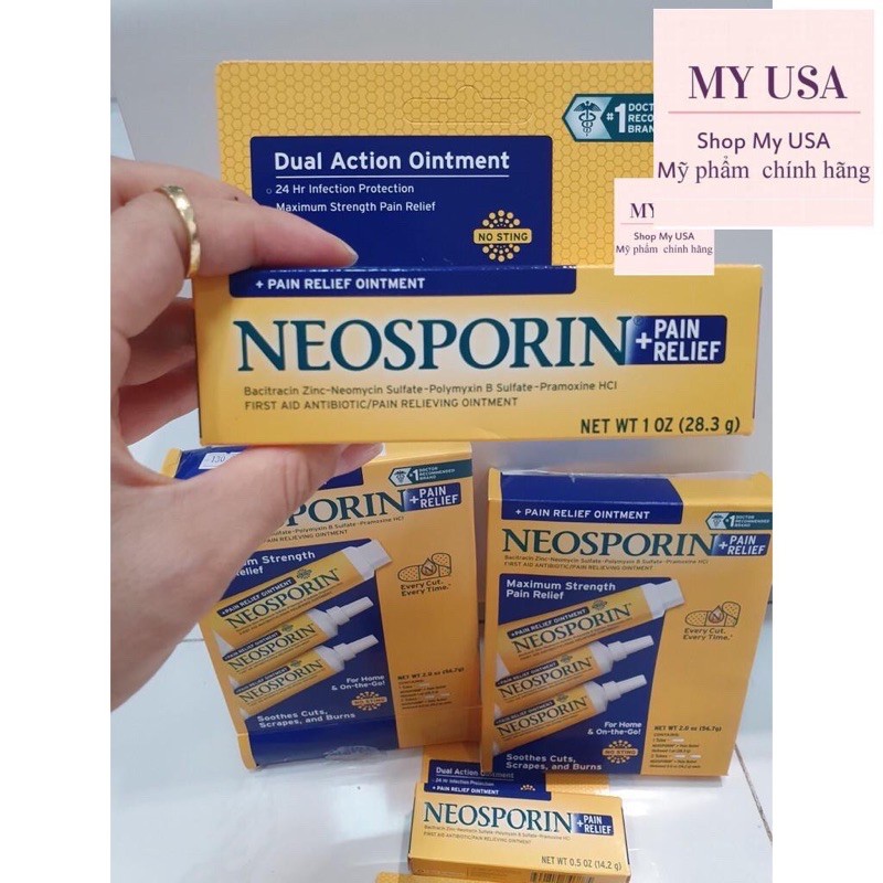 Kem Neosporin Effective Germ Kill Formula ❤️Kem mỡ kháng sinh trị bỏng đứt tay Neosporin Maximum Strength Pain Relief