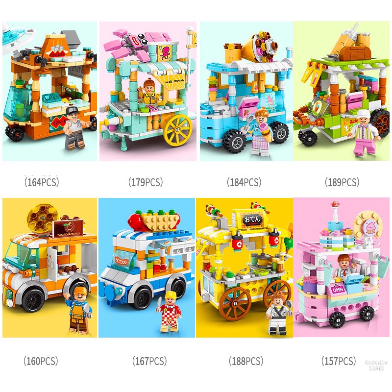 Bộ đồ chơi lắp ráp xe bán thức ăn mang về dễ thương dành cho bé gái với 8 loại tùy chọn