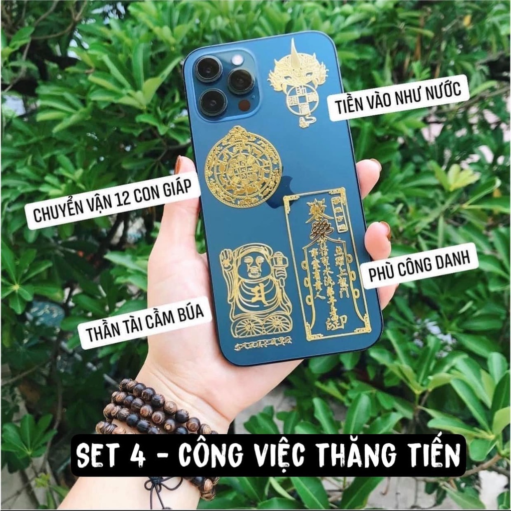 {HÀNG SẴN} Bộ 4 Miếng Linh Phù Dán Điện Thoại Tài Lộc May Mắn Phù Hợp Phong Thủy