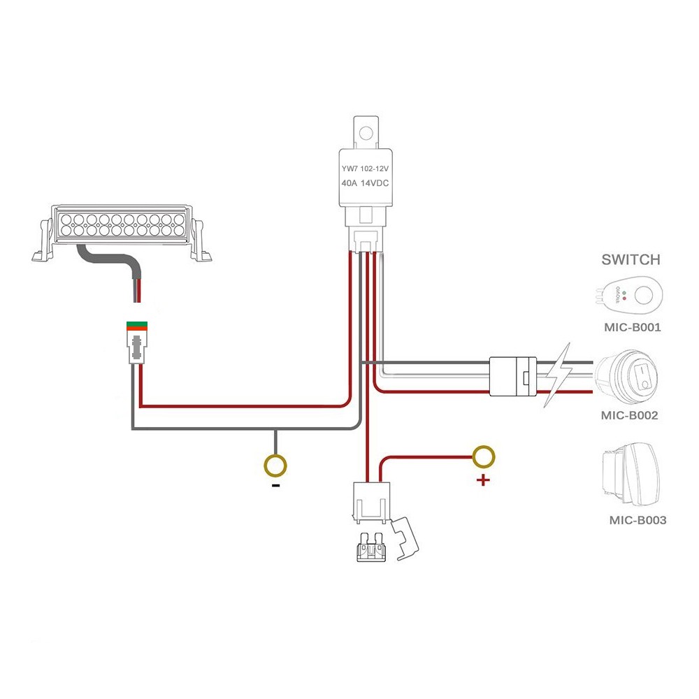 Dây cáp rơ le đèn LED 3m cho Uaz Atv Off Road 4x4 22 32 42 50 52 Inch