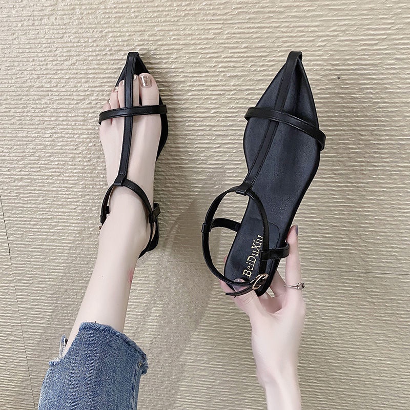 Giày Sandal Đế Bệt Mũi Nhọn Quai Chéo Phong Cách Hàn Quốc Thời Trang Mùa Hè Quyến Rũ Dành Cho Nữ 2022