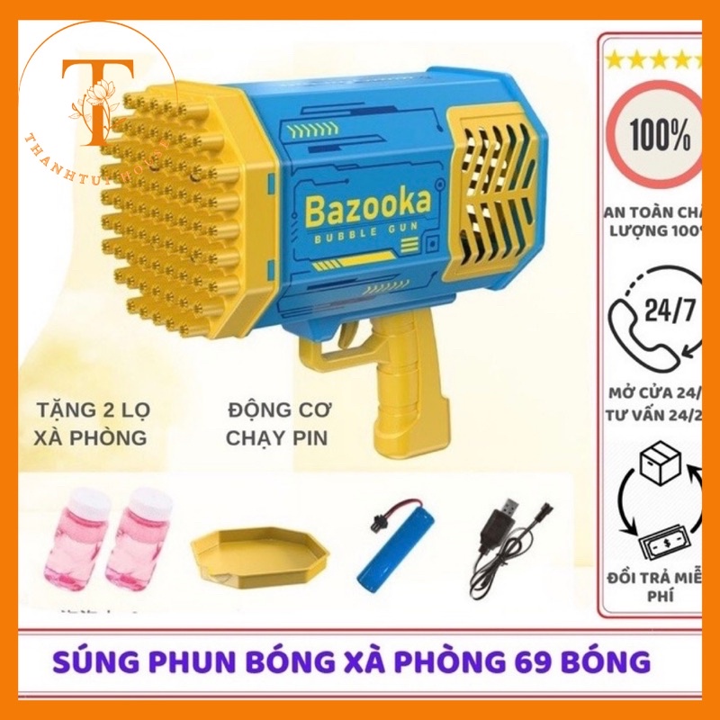 Súng bắn bong bóng BAZOOKA 69 nòng dùng sạc có đèn