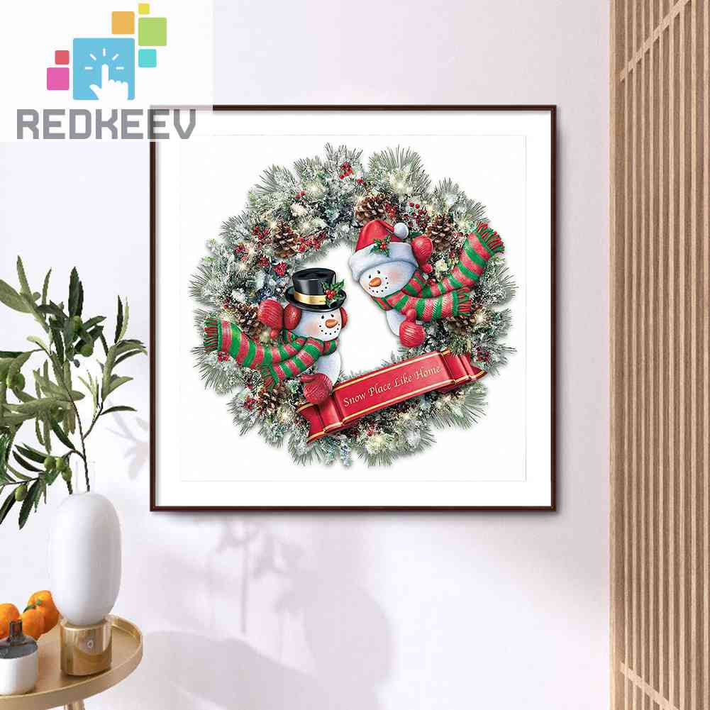 Tranh Đính Đá Kim Cương Toàn Bộ 5D DIY Hình Vòng Hoa Giáng Sinh