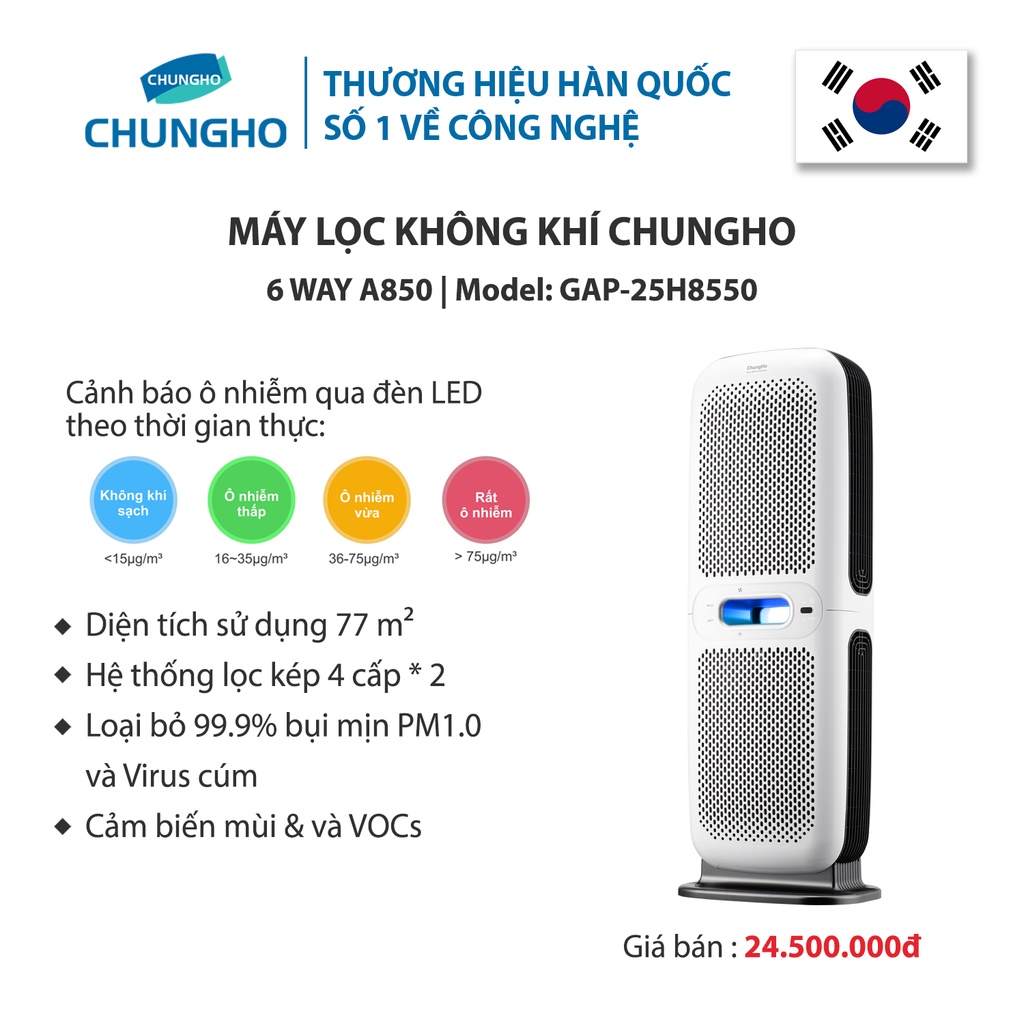 [Mã ELHA22 giảm 5% đơn 300K] Máy lọc không khí ChungHo 6 Way A850 HEPA