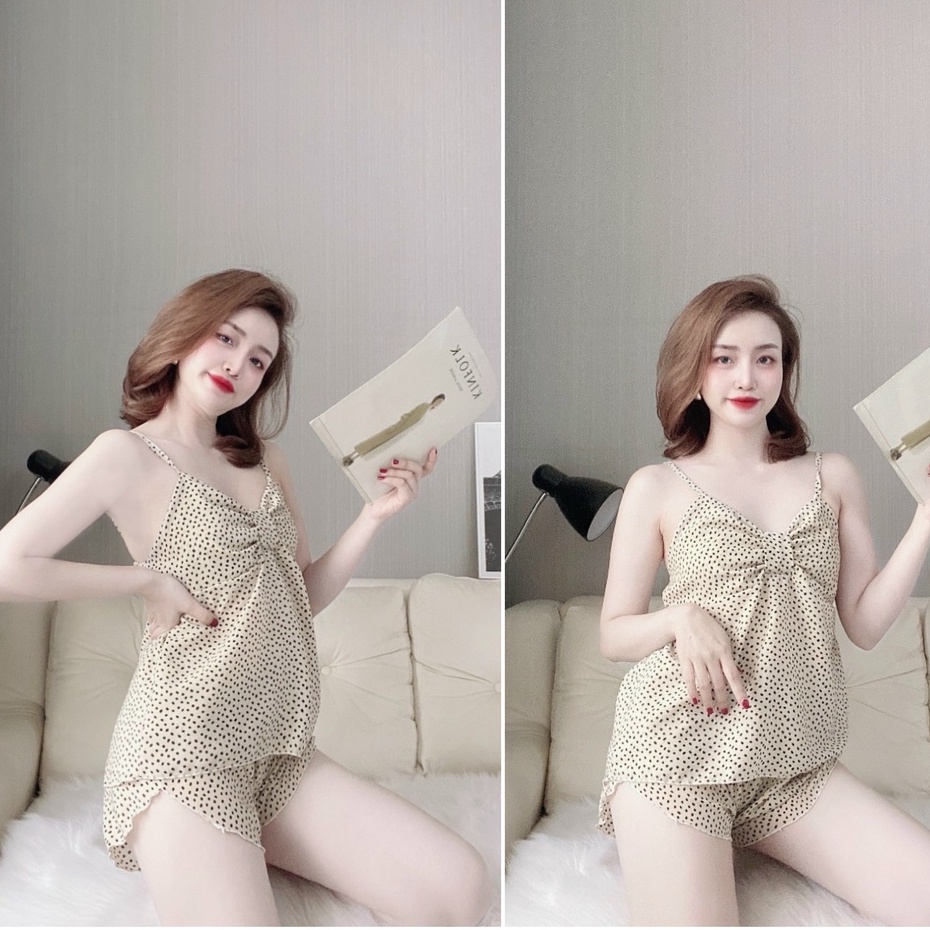 Bộ đồ ngủ hai dây sexy co giãn,mềm mịn Freesize dưới 60kg