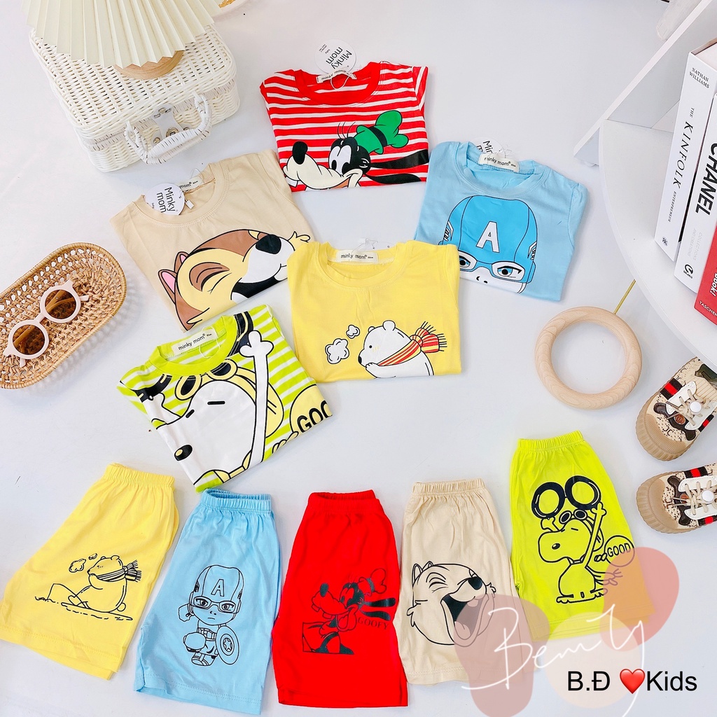 [Bé 7-25kg] Bộ ngắn tay kẻ sọc ngang thun lạnh dệt Minky Mom cho bé trai bé gái từ 7-25kg