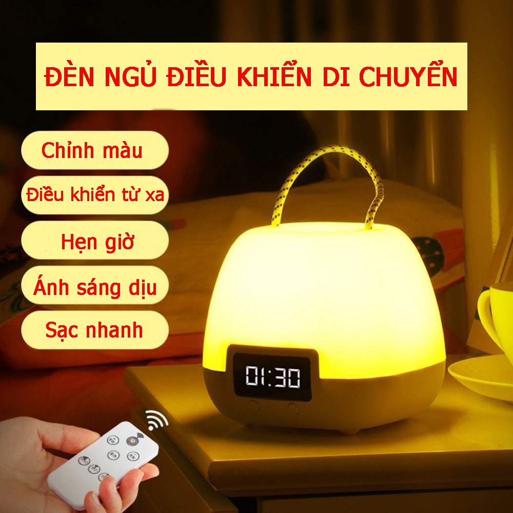 Đèn ngủ tích hợp đồng hồ điều khiển từ xa bảo vệ mắt phong cách hiện đại làm đèn trang trí