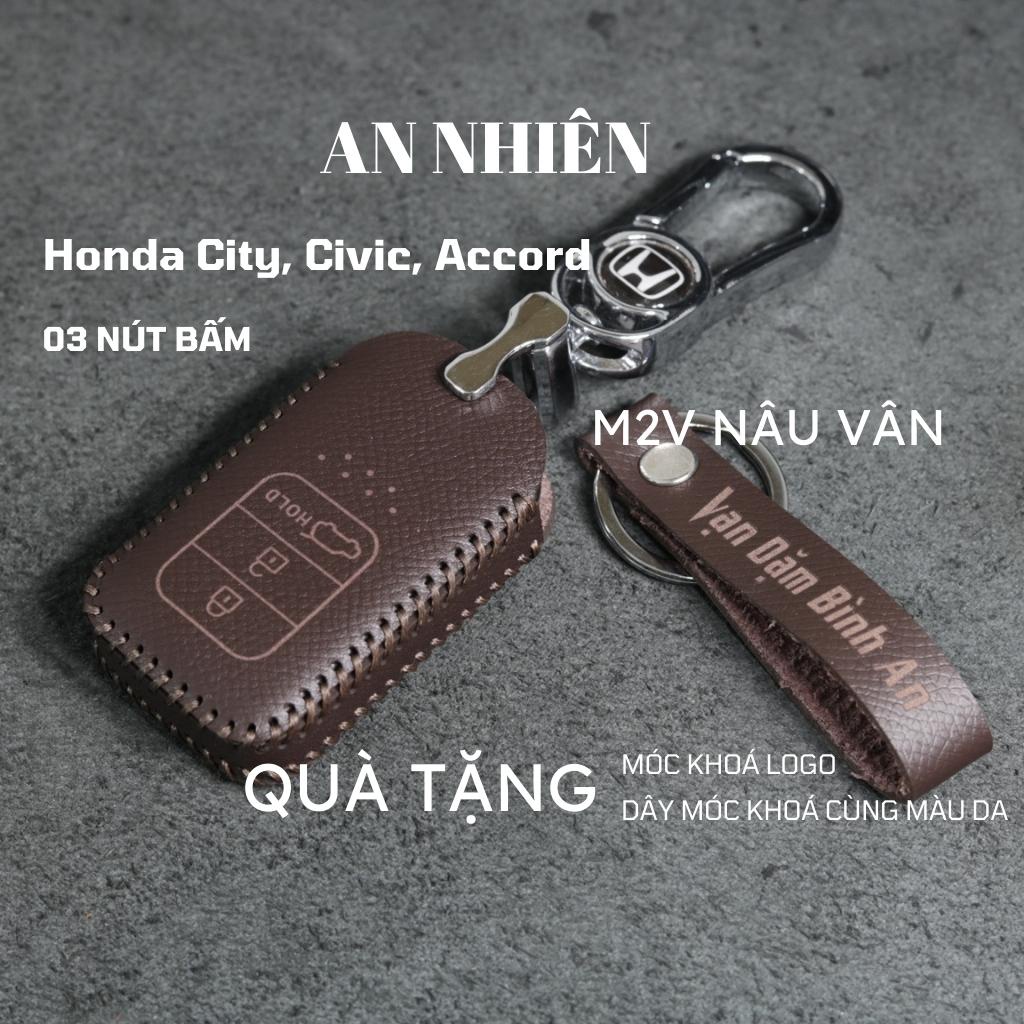 Bao da bọc ốp chìa khoá xe ô tô Honda City Civic 3 nút bấm da bò nhiều màu khâu thủ công Honda12CT
