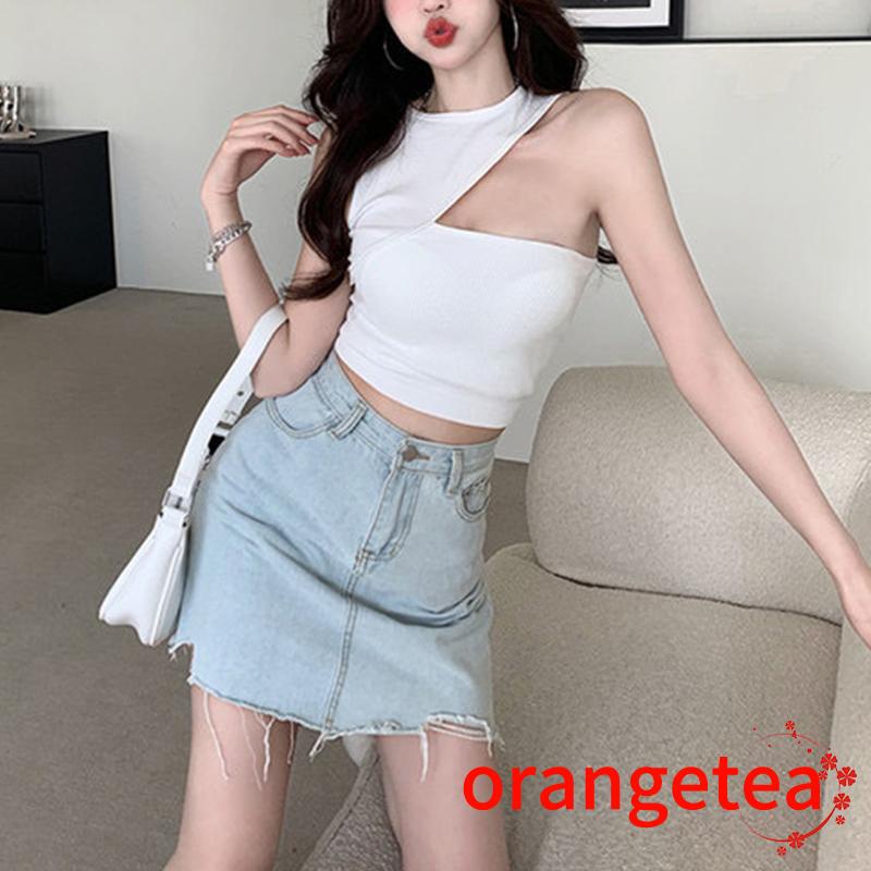 ORT-Women Tanks Tops with Solid Color, Skinny Version Irregular Casual Style Summer Clothing